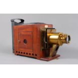 An early 20th Century Mahogany and Brass Newton and Co Magic Lantern, with original wooden case, G-