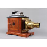 A late 19th Century Mahogany and Brass Magic Lantern, with slot at back only for limelight