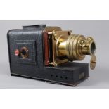 An early 20th Century Black-Crackle Finish and Brass W C Hughes Triple-Extension Magic Lantern, G,