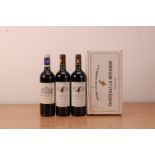 Three bottles of Pauillac vintage red wine, two bottles of Chateau La Becasse 2004 in a presentation