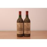 Two bottles of Chateau de Garde 1960, vintage Bordeaux red wine, fill levels low to top shoulder (