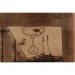 Bernard Buffet (French 1928-1999), Print of a wine coupe on a table, framed and glazed, frame size