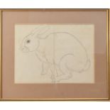 Unkown artist, a print of rabbit, on two pieces of paper, framed and glazed 42cm x 50cm