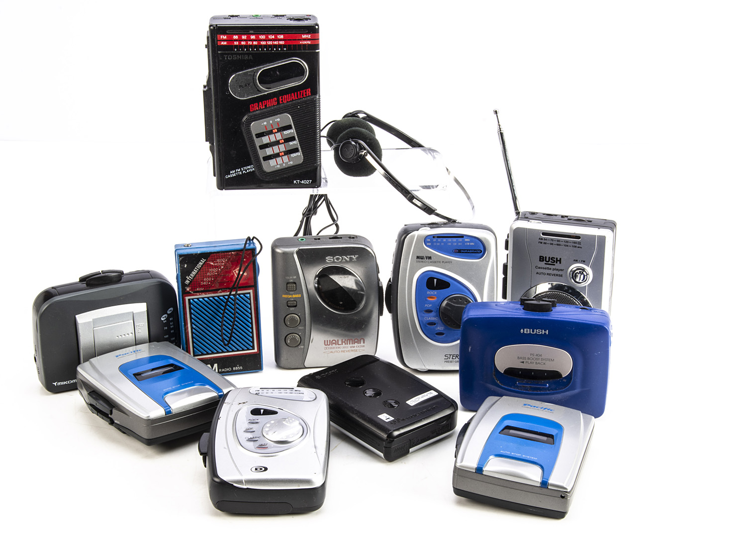 Portable Cassette Players, ten portable Cassette players, Sony Walkman WM-EX356 & WM-FX290,