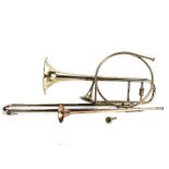 Trombone, Post and Coach Horns, a Corton Trombone with mouth piece, used condition with a few bumps,