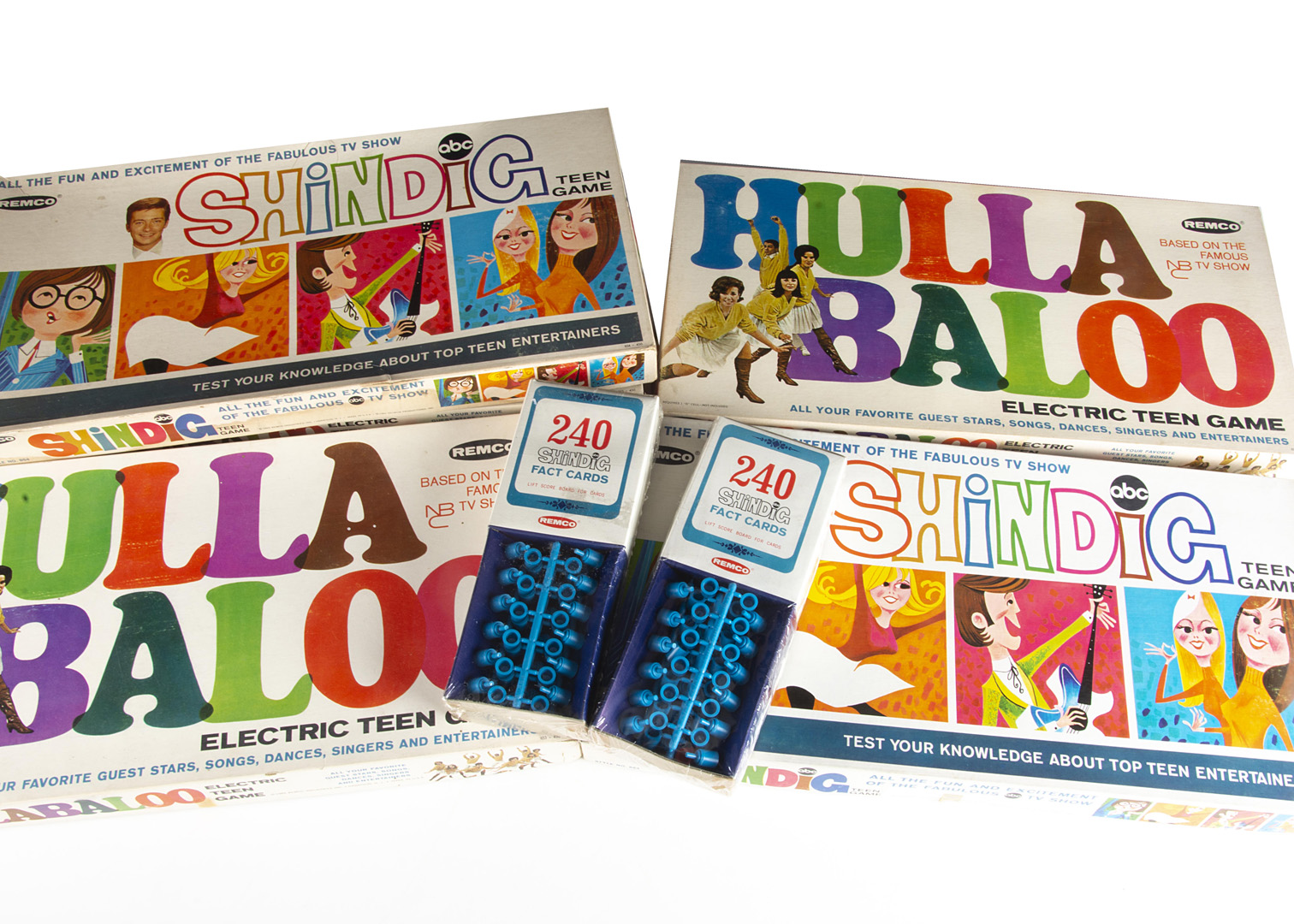 Hullaballo / Shindig Games, five boxed games of Hullabaloo, the electric Teen game together with