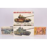 WWII Military Kits and Figures, a boxed collection, examples with motors, Tamiya 1:35 MT 108-250