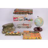 Various circa 1960's Tin Toys, including large Chad Valley Globe, TM Modern Toys Trans-Continental