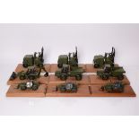 HIT and Bruder Royal Engineers Military green plastic Vehicles on plinths, Hit, JCB Digger, three
