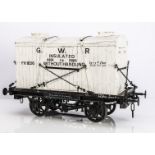 A 5'' Gauge scratchbuilt GWR white Insulated Container on a Flat Truck, length 53cm, wood and