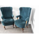 Pair of Original Pullman Carriage Armchairs, re-upholstered in the late 1980s by the Bluebell