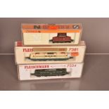 Fleischmann Piccolo and Arnold N Gauge German Electric Locomotives, three cased DB examples,