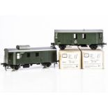 Two Gauge 1 German (DR and DB) long-wheelbase 4-wheeled Baggage Vans by Berliner Lok & Wagen, both