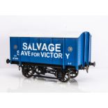 A 5'' Gauge scratchbuilt blue Salvage ' Save for Victory' Van, length 53cm, wood and metal