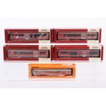 Bemo H0m Gauge Swiss Rhatischebahn Coaching Stock five boxed examples, all in red RhB livery, a rake