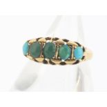 A George V 18ct gold turquoise five stone dress ring, claw set, oval cabochons in claw setting,