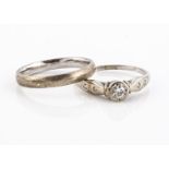 A 9ct white gold court shaped wedding band, ring size R, together with a diamond brilliant cut