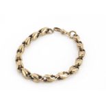 A 9ct gold double oval linked bracelet, oval double links, with snap clasp, 21 cm 19g