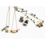 A collection of Les Nereides enamel jewellery, comprising three necklaces and a pair of earrings,