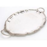 Of Horseracing Interest: A mid 20th century silver plated twin handled tray, 70cm, engraved "Joe and