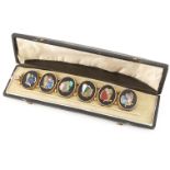 A 19th century Pietra butterfly bracelet, the six oval hardstone inlaid panels, within collar and