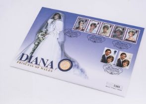 A commemorative First Day Cover with gold full sovereign, celebrating Diana the Princess of Wales,