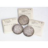 Three Victorian 1887 double florins, one with Roman I and two with Arabic I's, EF (3)