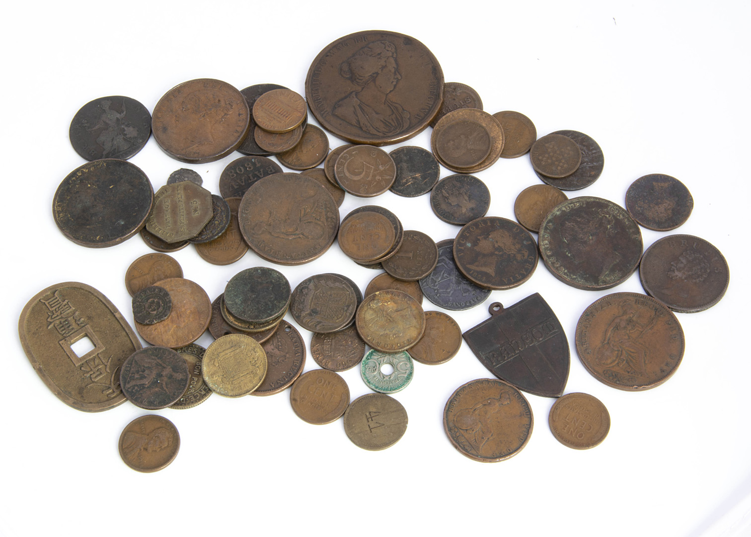 A small collection of 18th & 19th century and later World coinage, including a Victorian 1853,