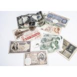 Thirteen various bank notes, together with an 1899 US silver certificate dollar, with three Page £1,