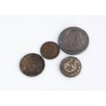 A small quantity of various coins, including a small Dutch token dated 1697, a miniature George V