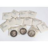 Thirteen 19th and 20th century British Empire coins, each in small paper envelope with typewritten