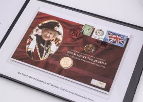 A modern Westminster Queen Elizabeth II 80th Birthday Gold Sovereign Presentation Cover, in