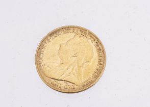 A Victorian gold half sovereign, dated 1897, worn