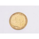 A Victorian gold half sovereign, dated 1897, worn