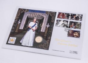 A commemorative First Day Cover with gold full sovereign, celebrating the Queen's Golden Jubilee and
