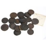 A collection of 18th & 19th century copper and other tokens, some in small paper envelopes, most