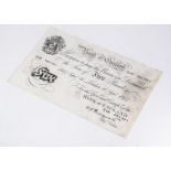 A 1940s white £5 bank note, dated 1944 from Chief Cashier Peppiatt, some creasing and staining