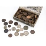 A collection of British coins, including a 1923 half crown, 1914 and 1921 florin, 1915 shilling, and