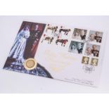 A commemorative First Day Cover with gold full sovereign, celebrating The Golden Wedding Anniversary