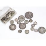 A Victorian crown and other silver coinage, including an 1818 half crown, worn, three other half