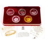 A 1979 set of five Isle of Man one crowns, in fitted box from Pobjoy Mint, probably silver