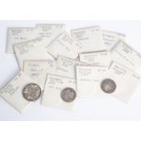 Fourteen Victorian silver coins, including an 1849 Godless florin, a gilt 1887 half crown, an 1886