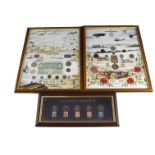 Six various framed montages with stamps and coins and bank notes, one WWI related with a Great War