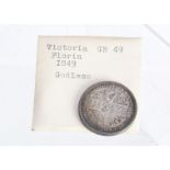 A Victorian florin, dated 1849, Godless, VF