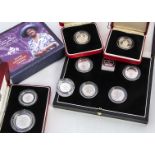 Ten Royal Mint silver proof coins, including 1984 to 1987 £1 piedfort set in case, a 1990 5p pair, a