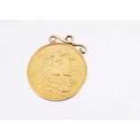 A Victorian gold double sovereign pendant, dated for 1887, with applied soldered bale loop and