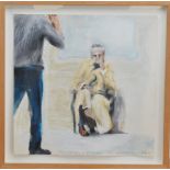 Deborah Macmillan 37cm square, watercolour on paper, Don Alfonso Rehearsal Cosi Fan Tutte