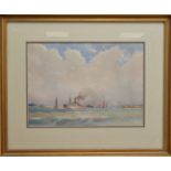 Arthur Bond (British, Wapping group), Steam Ships by the coast, watercolour on paper, signed lower