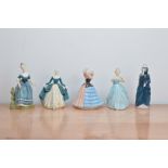 Five Royal Doulton ceramic figurines, comprising, Clarinda H.N. 2724, Regal Lady H.N. 2709, Susan