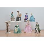 Eight Royal Doulton ceramic figurines, from the Williamsburg Collection, including The Wigmaker H.N.